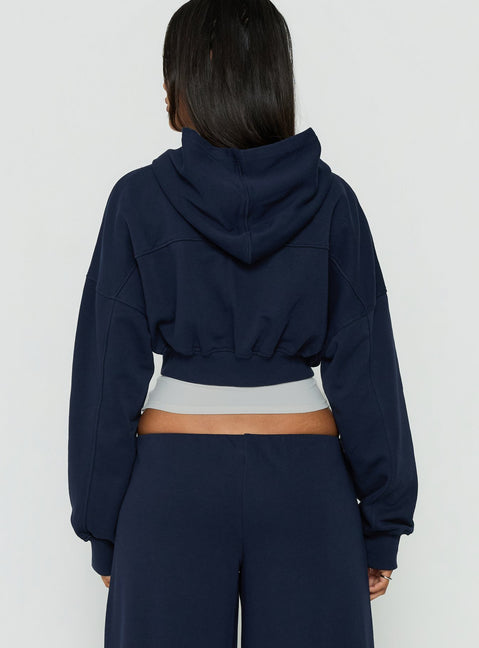 Lanna Fleece Zip Through Cropped Hoodie Navy