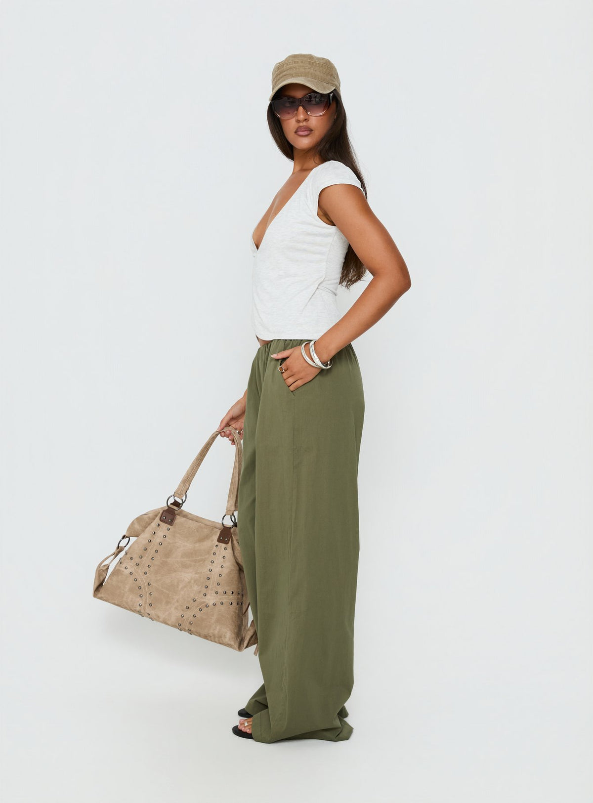 Lunea Concealed Waistband Pants Khaki Petite