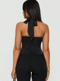 Gabriela Satin Halter Corset Top Black