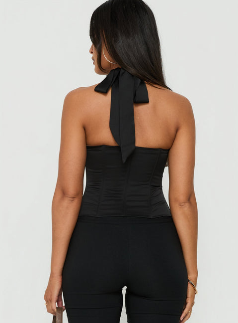 Gabriela Satin Halter Corset Top Black
