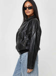Washed PU jacket Classic collar, silver-toned hardware, zip fastening at front, twin chest pockets, elasticated waistband