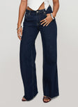 front view of model wearing Princess Polly Darla Low Rise Straight Jean Dark Wash Mid Rise 