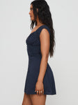 side view of model wearing Princess Polly Forever And Always Mini Dress Navy Plunger 