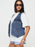 Denim vest Oversized fit, silver-toned hardware, button fastening, four pockets