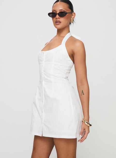 Mallorie Halter Mini Dress | White | Womens | Princess Polly Lower Impact Mallorie Halter Mini Dress | White | Womens | Princess Polly Lower Impact