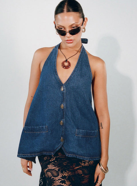 princess polly denim halter dress Hills Halter Denim