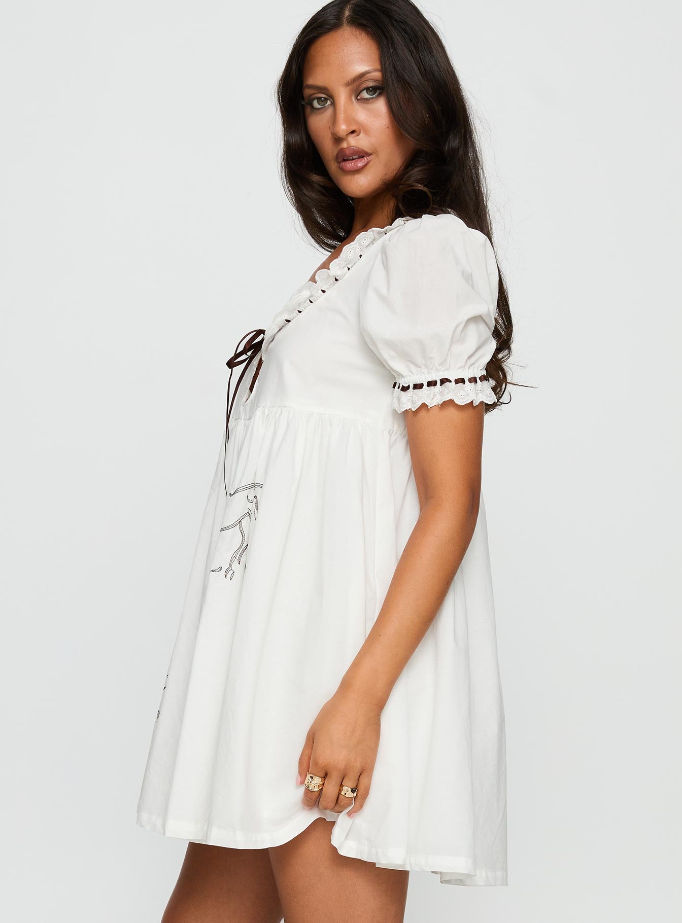 princess polly babydoll dress Cloudy Babydoll Contrast Trim Mini Dress White