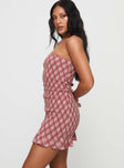 Strapless dress Checkered print, elasticated band at bust, frill detail on hem Good stretch, unlined 