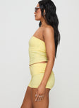 Front view of model wearing  front Baseline Low Rise Rib Shorts Yellow Princess Polly Low Rise Shorts 