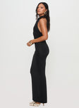 side view of model wearing Princess Polly Giggle Maxi Dress Black Cowl Neck 