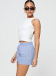 Low-rise striped shorts Elasticated waistband,  square patch detailing on waistline Non-stretch material, unlined 