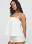 side view of model wearing Princess Polly Trapeze Strapless Top White Sleeveless Square Neck 