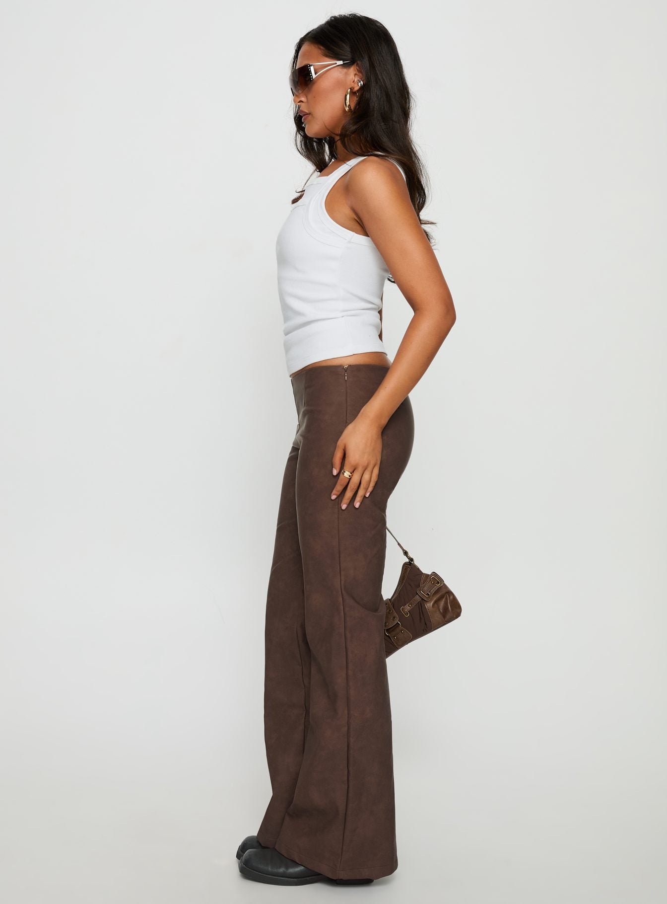 Trickrider Tie Side Faux Leather Pants Chocolate | Princess Polly