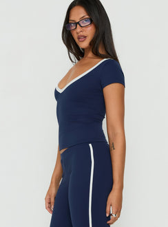 Rowanna Sporty Scoop Neck Top Navy / Cream