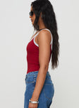 side view of model wearing Princess Polly Astrea Bodysuit Red / White Sleeveless 