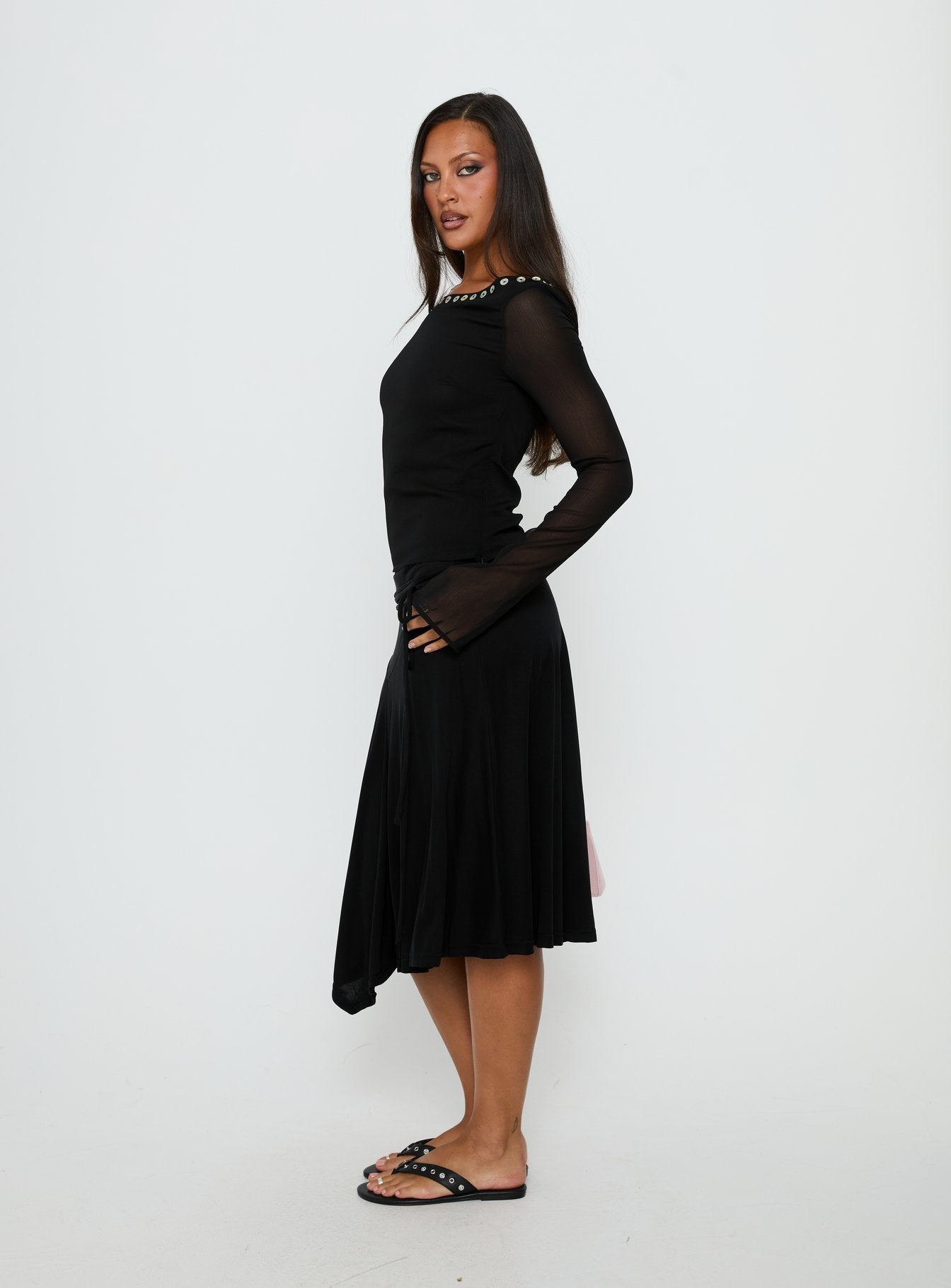 Joaney Tie Side Jersey Midi Skirt | Black | Womens | Princess Polly Lower Impact