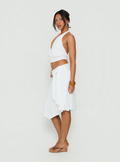 Soft Focus Tie Waist Midi Skirt White