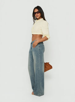 Karlos Low Rise Cinched Baggy Jeans Vintage Mid Blue Wash