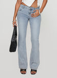 front view of model wearing Princess Polly Bethany Bootleg Low Rise Jeans Light Wash Low Rise Jeans 