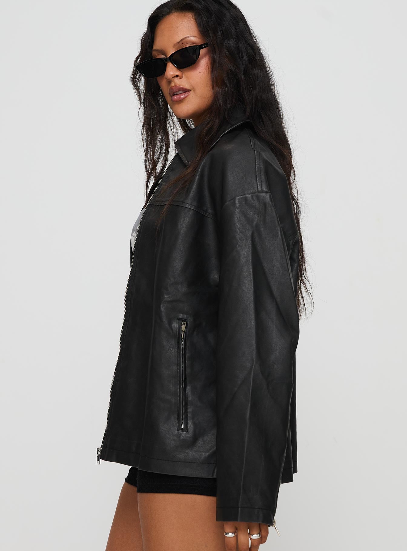 ［GRANCY] Napoleon Leather Blouson / Napoleon Faux Leather Jacket Black | Princess Polly