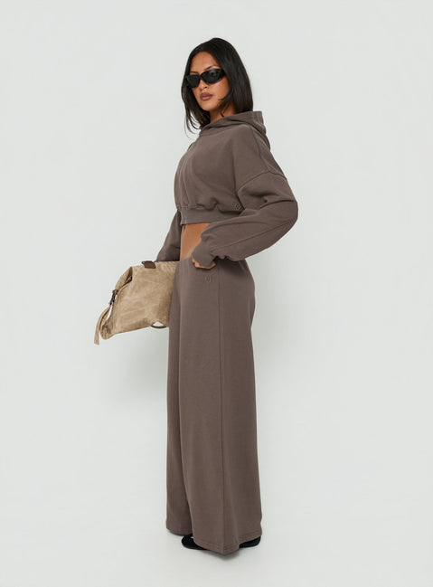 Kaeya Fleece Wide Leg Low Rise Pants Grey