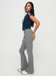 side view of model wearing Princess Polly Ramirez Flared Pants Grey High Waisted Pants 