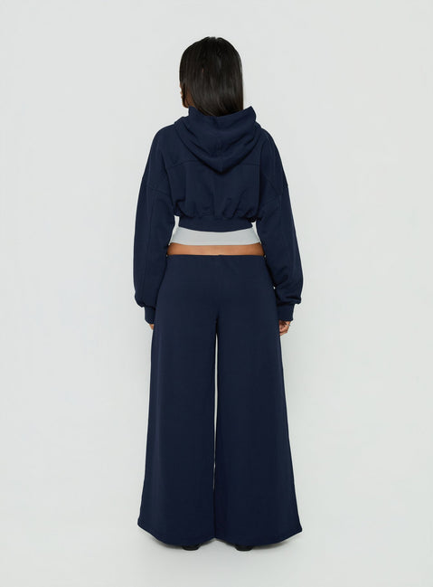 Kaeya Fleece Wide Leg Low Rise Pants Navy
