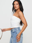 side view of model wearing Princess Polly Baseline Strapless Rib Top White Sleeveless straight 