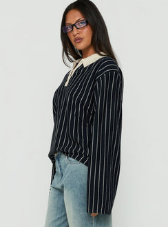Boarders V Neck Polo Jumper Navy Stripe