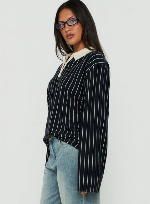 Boarders V Neck Polo Jumper Navy Stripe