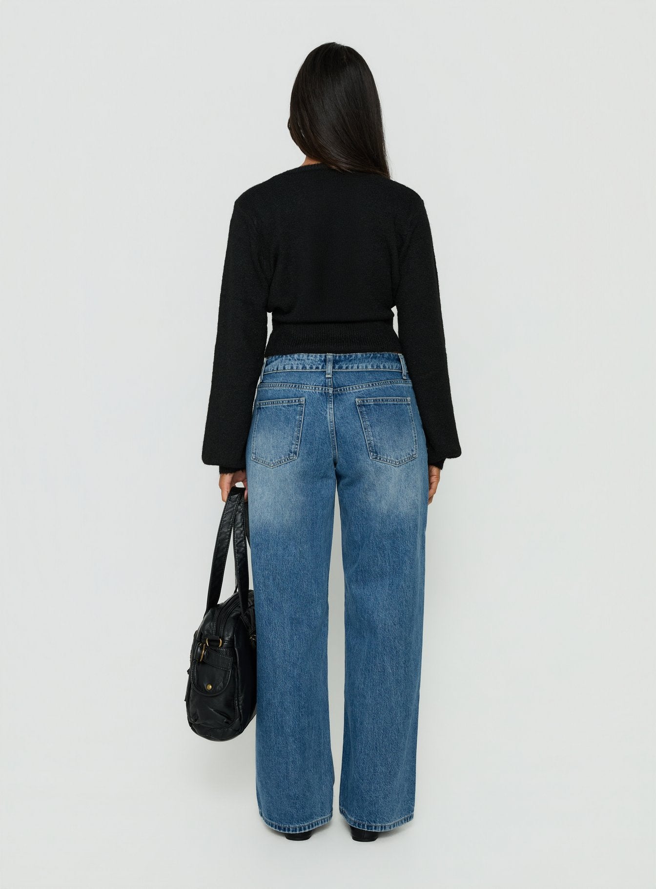Serenitia Mid Rise Foldover Relaxed Jeans Vintage Mid Blue