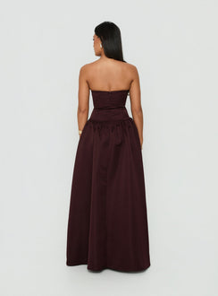 Soft Bloom Drop Waist Strapless Maxi Dress Chocolate