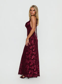 Jazminah Halter Cowl Neck Maxi Dress Burgundy