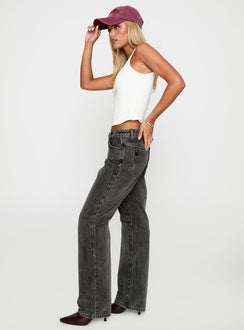 side view of model wearing Princess Polly Better Half Low Rise Jeans Charcoal Low Rise Jeans 