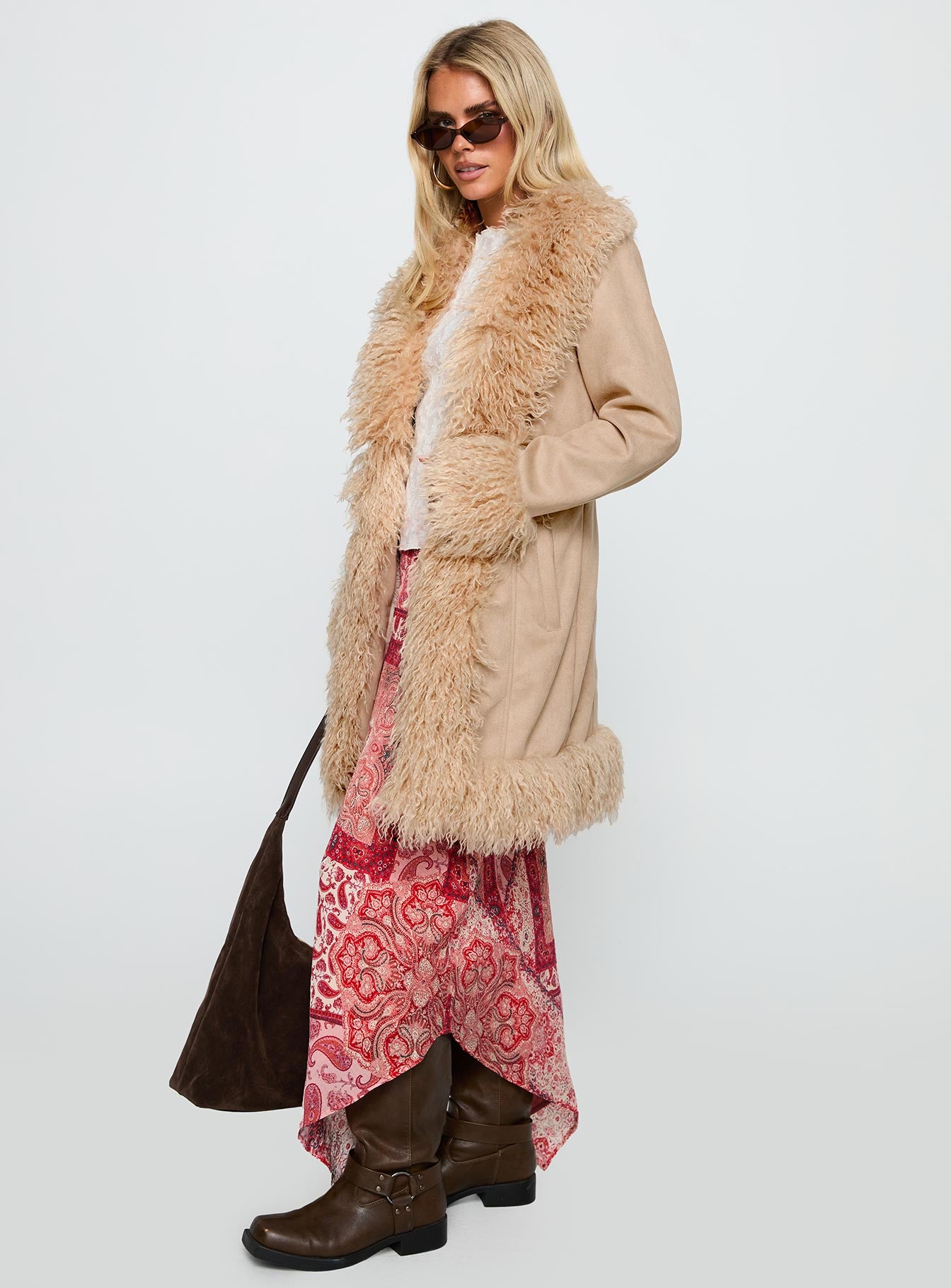 Josefina Faux Fur Detail Jacket Beige