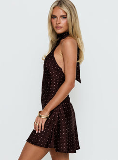 Primevere Halter Mini Dress Burgundy Polka Dot
