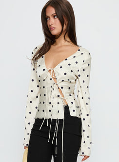 Mariah Long Sleeve Top Cream Polka