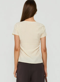 Maybella Short Sleeve Lace Detail Top Cream Stripe