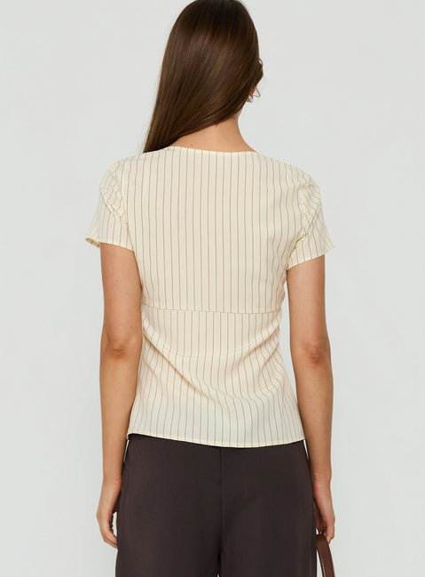 Maybella Short Sleeve Lace Detail Top Cream Stripe