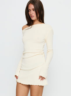 Yelsie Off Shoulder Long Sleeve Mini Dress Cream