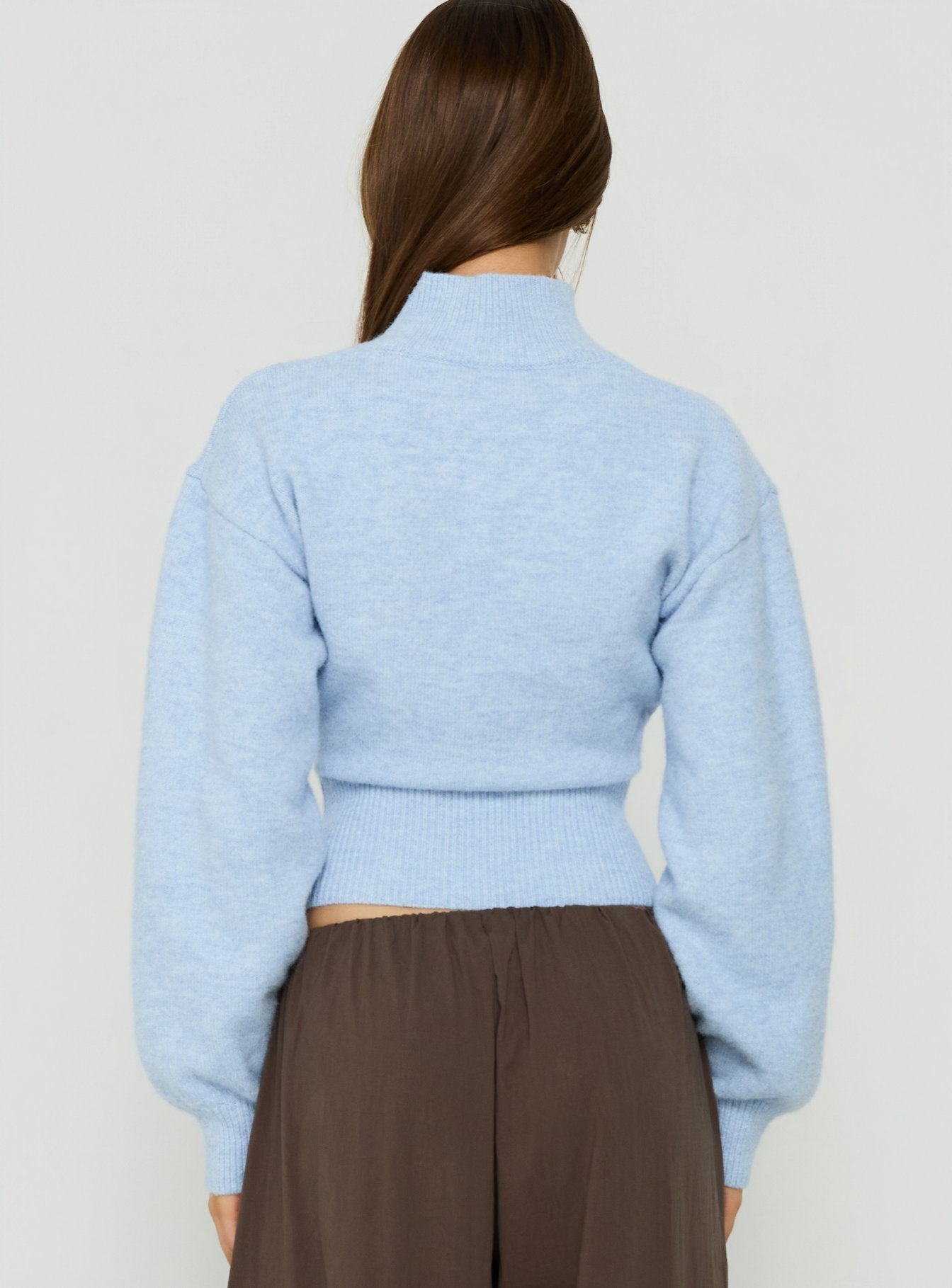 Agneta Zip Through Funnel Neck Sweater Blue