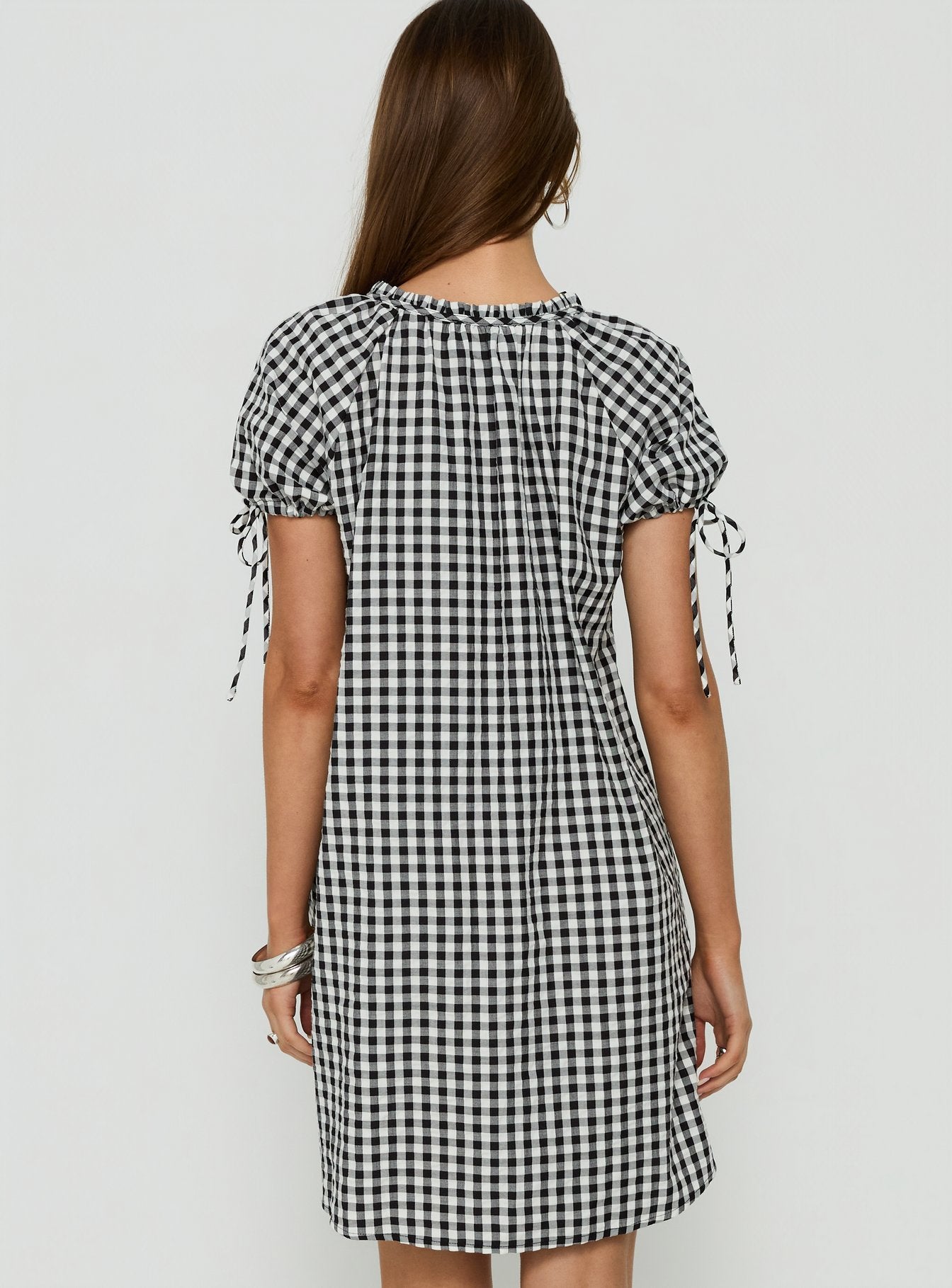 Angelikah Babydoll Mini Dress Black / White Gingham