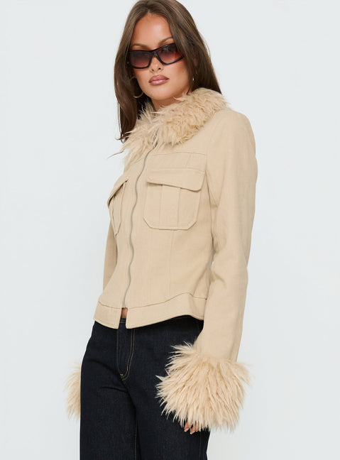 Nindie Faux Fur Contrast Jacket Tan