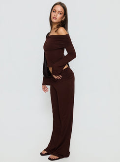 side view of model wearing Princess Polly Fawne Ruched Folded Pants Brown Mid Rise Pants 