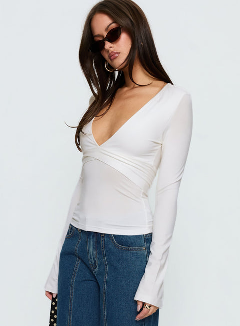 Madelon Long Sleeve Wrap Top White