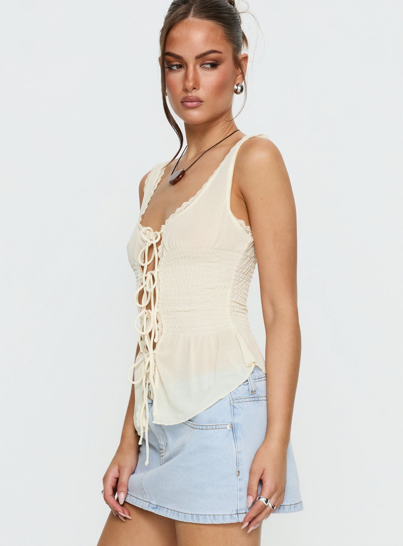 Naelina Sheer Tie Up Top Butter