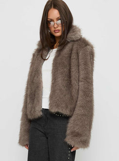 Kimberli Faux Fur Collared Jacket Brown