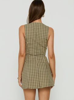 Sylvara Button Up Playsuit Green Check