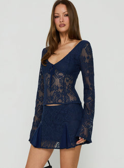 Discover the Quani Lace Mini Skirt Navy womens-skirts with fitted aline design and floral lace hemPrincess Polly