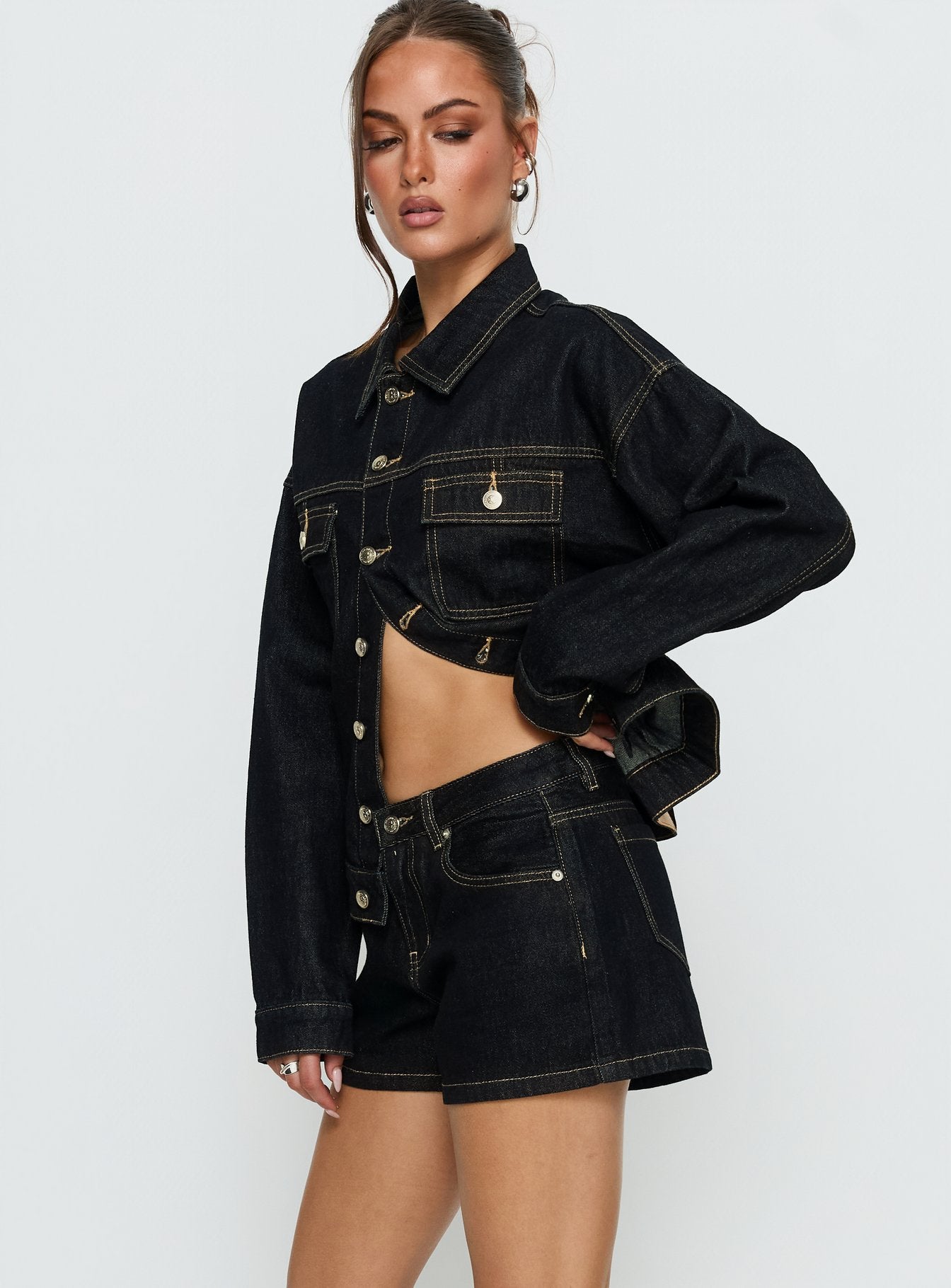 Mackenza Mid Rise Denim Shorts Raw Denim | Princess Polly